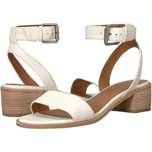 NEW NIB FRYE Women's Cindy 2-Piece Leather Ankle Strap Block Heel Sandal Ivory 6 - Picture 1 of 12